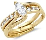Solid 14k Yellow Gold Ladies Engagement Wedding CZ Cubic Zirconia 2 Ring Set 1.0 ct