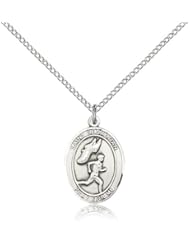 .925 Sterling Silver Saint St. Sebastian / Track & Field Pend 3/4 x 1/2 Inches Athletes/Soldiers-8609- Comes with a SS Lite Curb Chain Neckace And a Black velvet Box