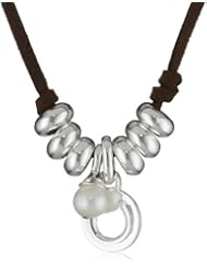 Catherine Canino Sterling Silver Freshwater Pearl Horseshoe Brown Suede Necklace, 30"