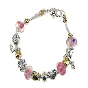 Pink Gold and Silver Love Inspirational Theme Charm Fashion Bracelet
