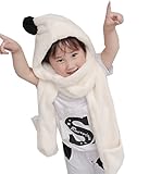 (ビグッド)Bigood 赤ちゃん 子供 帽子＋マフラー＋手袋セット キャップ 帽子 男の子 女の子 可愛いぬいぐるみキャップ 秋冬 あったかな ベビー用 ボールボール付 キッズ ホワイト