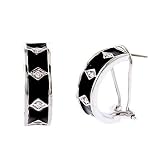 Image of Black Enamel Sterling Silver 1/2 Hoop Earrings