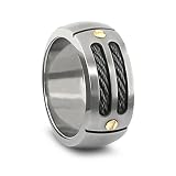 41bjxCJdRML. SL160  Edward Mirell Mens Grey Titanium Ring with Black Memory Cable and 18k Yellow Screws, Size 10