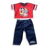 Disney - Infant Boys Mickey Mouse Short Sleeve Jean Pant Set, Red, Denim Blue