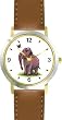 Elephant & Butterfly Cartoon - JP Animal - WATCHBUDDY&reg; DELUXE TWO-TONE THEME WATCH - Arabic Numbers - Brown Leather Strap-Size-Women's Size-Small