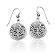 Ancient Tree of Life with Sun and Moon Symbol Round Filigree Sterling Silver Earrings