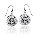 Ancient Tree of Life with Sun and Moon Symbol Round Filigree Sterling Silver Earrings