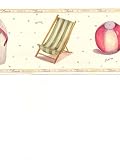 Wallpaper Border Spicher& Co. Beach Ball, Flip Flops, Sand Pail, Beach Chair& Shovel on Cream