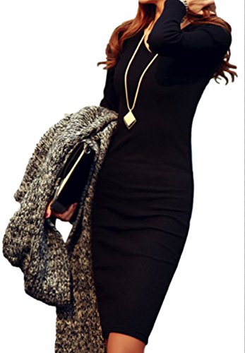 PROSPER and FRIEND レディース ミニ スカ タイト ワンピース 長袖 カワイイ V ネック 胸元 広め