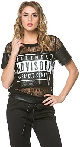 Parental Advisory Quilted and Netted Crop Top in Black