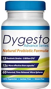 Dygesto Advanced Series Probiotic Supplement, 60 once Daily Time Release pearls with Patented Delivery Technology - Easy to Swallow - Great Probiotics Supplement for Women, Men & Children - Specially Formulated with 15 of the Most Essential Strains Designed to Improve Your Digestive Health and Strengthen Immunity - 15X More Effective than Capsule - Easy to Swallow - Great Probiotics Supplement for Women, Men & Children - Promotes Digestive System and Intestinal Health ~~~~~~ More Potent & More Strains than Bio-Kult.~~~~~365 Day Money Back Satisfaction Guarantee.