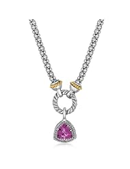 18K Yellow Gold and Sterling Silver Amethyst Trilliant Cut Popcorn Necklace