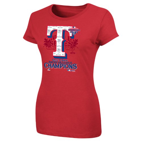 MLB Women's Texas Rangers League Champions Locker Room Tee (Athletic Red, Small)