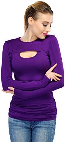 Lolichy Women's Sexy Purple Long Sleeve Top Shirts with Keyhole Front Plus XL