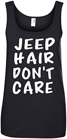 Jeep Hair Don't Care Ladies Tank Top Black (Large, Black)