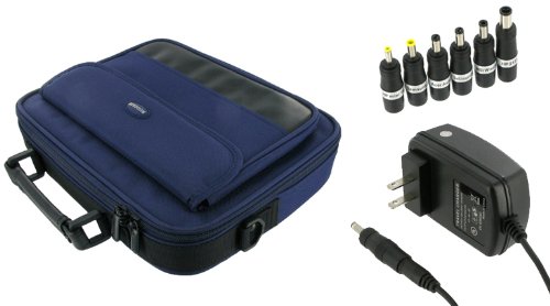 rooCase 2n1 Combo - MSI Wind U120-020US 10-Inch Netbook Carrying Bag Case and AC Adapter Wall Charger - Dark Blue / Black Classic Series