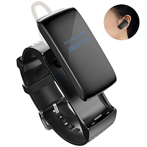 Bluetooth Headset Earphone Smartwatch, AFYOU Waterproof Touch Screen Smart Bracelet Fitness Tracker Pedometer Anti-theft Looking Phone for iPhone Android Smartphones (Black)