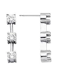 14K White Gold Three-Stone Diamond Earrings - 1.50 Ct. -- LIFETIME WARRANTY