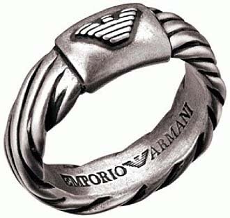 Emporio Armani Jewellery Twisted Sterling Silver Ring Blackened Crevices, Size UK U-V / US 10.5 / 20mm EG2078
