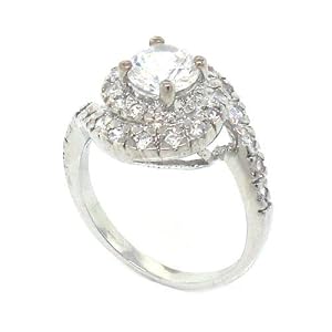 Classic Sterling Silver Engagement Ring w/Round Brilliant White CZs, 9