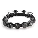 Bling Jewelry Black Swarovski Crystal Macrame Bracelet Unisex Black Faceted Onyx Small Beads 12mm
