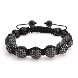 Bling Jewelry Black Swarovski Crystal Macrame Bracelet Unisex Black Faceted Onyx Small Beads 12mm