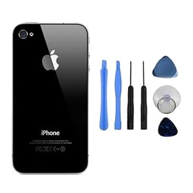 Replacement Glass Back Battery Cover & Frame For Apple iPhone 4 in Black With Pentalobe Screw Driver Supplied