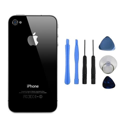 Replacement Glass Back Battery Cover & Frame For Apple iPhone 4 in Black With Pentalobe Screw Driver Supplied