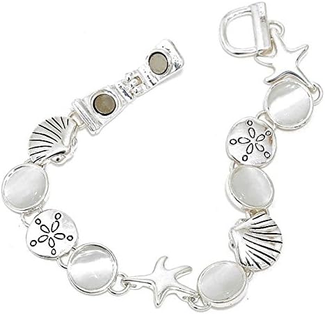 Silver Burnished, White Theme : Sea Life, Shell, Magnetic Clasp