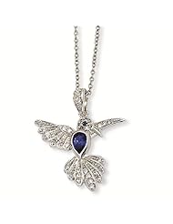 Sterling Silver CZ Cubic Zirconia & Synthetic Sapphire Hummingbird 18in Necklace - Antique Boutique - Vintage Style - Jewelry