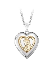 Mother and Child Heart Shaped Locket in Sterling Silver with 14K Yellow Gold