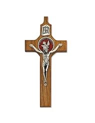 6" Walnut Crucifix with Red Enameled Confirmation Medal, Boxed
