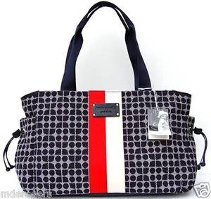 Kate Spade Classic Noel Baby Diaper Bag Tote Navy with Red/White Stripe.