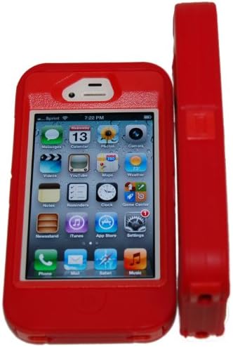 Iphone 4 4S Body Armor Defender Case Red & Red - Comparable to Otterbox Defender + 1 Cool Colors USB charger cord for iphone & Silicon Braclet