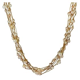 Multi-Strand Soft Color Freshwater Pearls with Waxed Cotton Woven Necklace... by 