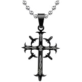 Celtic Tradition: Designer Inspired Surgical Stainless Steel Celtic Style Black Enamel Medieval Cross on a Stainless Steel Ball Chain