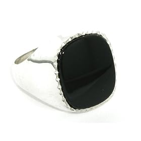 Sterling Silver Mens Large Cushion Shape Onyx Ring - Size T- Free Delivery - Other Finger Sizes Available