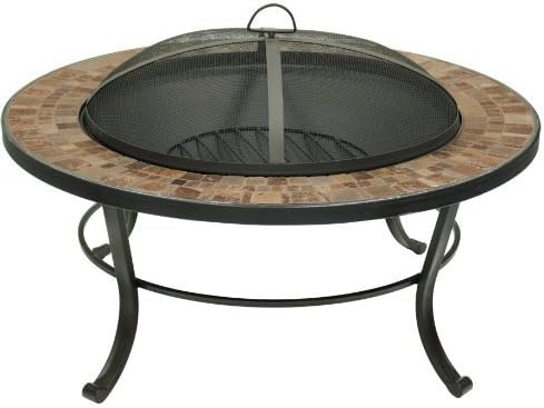 Natural Slate Tile Top & Black Base Fire Pit