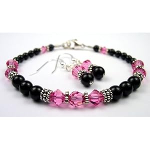 Rose (Pink Opal or Pink Tourmaline) Bracelets and Earrings Set: Sterling... by