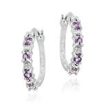 Sterling Silver Genuine Amethyst and Diamond Accent Hoop Earrings