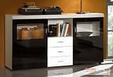Sideboard Kommode Casino weiß / Glas schwarz