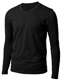 Doublju Mens Casual Single Color V neck T-shirt