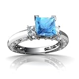 14K White Gold Square Genuine Blue Topaz Engagement Ring