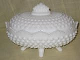 Vintage Fenton Hobnail Milk Glass Oval Footed Covered Candy Dish