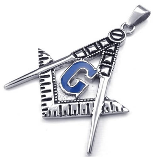 KONOV Mens Freemason Masonic Stainless Steel Pendant Necklace, Blue, 24 inch Chain
