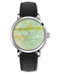 SPRAWL Aanalog Fashion Series Silver Ladies Watches of Genuine Black Leather Strap,Unique Wrist Watch for Women Girls Designed with Yellowish white spots and bars