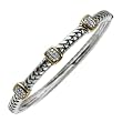 Sterling Silver and 14k Yellow Gold Diamond Three Station Bangle Bracelet (1/5 cttw, I-J Color, I2-I3 Clarity)