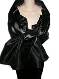 Black Satin & Sheer Reversible Evening Wrap Shawl for Prom Wedding Bride