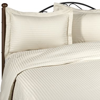 1500 TC 100 Egyptian Cotton Duvet Set STRIPED IVORY QUEEN