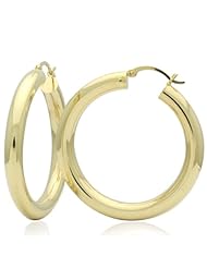14K Gold Hoop Earrings 4mm X 2.2" Round Yellow Gold Hoop Earrings
